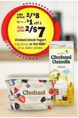 Meijer Chobani Greek Yogurt or Oat Milk offer