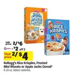Meijer Kellogg’s Rice Krispies, Frosted Mini Wheats or Apple Jacks Cereal offer