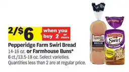 Meijer Pepperidge Farm Swirl Bread or Farmhouse Buns offer