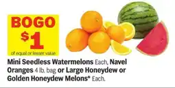 Meijer Mini Seedless Watermelons, Navel Oranges, Large Honeydew or Golden Honeydew Melons offer