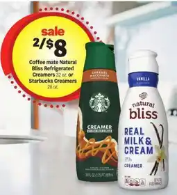Meijer Coffee mate Natural Bliss Refrigerated Creamers or Starbucks Creamers offer