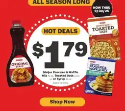 Meijer Meijer Pancake & Waffle Mix, Toasted Oats, or Syrup offer