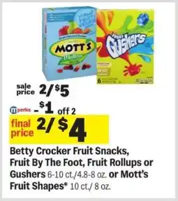 Meijer Betty Crocker Fruit Snacks, Fruit By The Foot, Fruit Rollups or Gushers offer