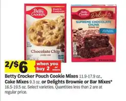 Meijer Betty Crocker Pouch Cookie Mixes, Cake Mixes or Delights Brownie or Bar Mixes offer