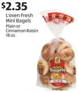 Aldi L'oven Fresh Mini Bagels Plain or Cinnamon Raisin offer