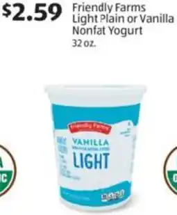 Aldi Friendly Farms Light Plain or Vanilla Nonfat Yogurt offer