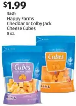 Aldi Happy Farms Cheddar or Colby Jack Cheese Cubes offer
