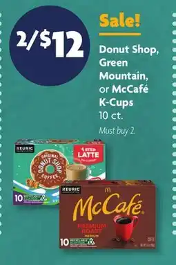 Family Dollar Donut Shop, Green Mountain, or McCafé K-Cups offer