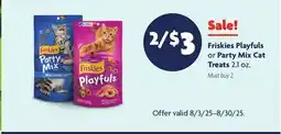 Family Dollar Friskies Playfuls or Party Mix Cat Treats offer