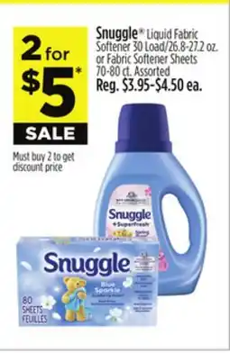 Dollar General Snuggle Liquid Fabric Softener 30 Load/26.8-27.2 oz. or Fabric Softener Sheets 70-80 ct offer