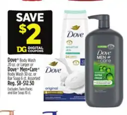 Dollar General Dove Body Wash or Dove Men + Care Body Wash or Bar Soap offer