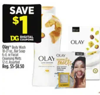 Dollar General Olay Body Wash 18-27 oz., Bar Soap 6 ct. or Facial Cleansing Melts 12 ct. Assorted offer