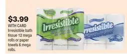 CVS Irresistible bath tissue 12 mega rolls or paper towels 6 mega rolls offer