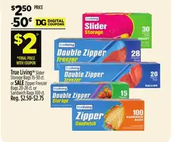 Dollar General True Living Slider Storage Bags, Zipper Freezer Bags or Sandwich Bags offer