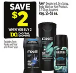 Dollar General Axe Deodorant, Dry Spray, Body Wash or Hair Products offer
