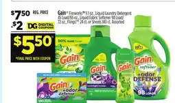Dollar General Gain Fireworks , Liquid Laundry Detergent, Liquid Fabric Softener, Flings! offer
