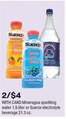 CVS Mineragua sparkling water 1.5 liter or Suerox electrolyte beverage 21.3 oz offer