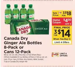 ShopRite Canada Dry Ginger Ale Bottles 8-Pack or Cans 12-Pack offer