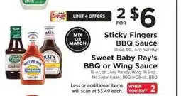 ShopRite Sticky Fingers BBQ Sauce / Sweet Baby Ray's BBQ or Wing Sauce offer