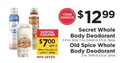 ShopRite Secret Whole Body Deodorant / Old Spice Whole Body Deodorant offer