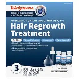 Walgreens Extra Strength Minoxidil Topical Solution Hair Regrowth Treatment For Men Unscented offer
