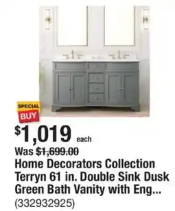The Home Depot Home Decorators Collection Terryn 61 in. Double Sink Dusk Green Bath Vanity with Eng offer