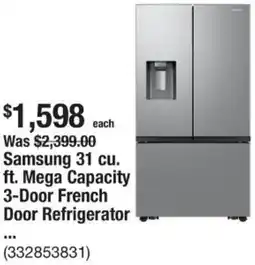 The Home Depot Samsung 31 cu. ft. Mega Capacity 3-Door French Door Refrigerator offer