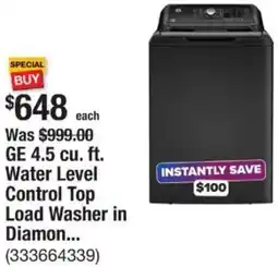 The Home Depot GE 4.5 cu. ft. Water Level Control Top Load Washer in Diamon offer