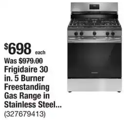 The Home Depot Frigidaire 30 in. 5 Burner Freestanding Gas Range in Stainless Steel offer