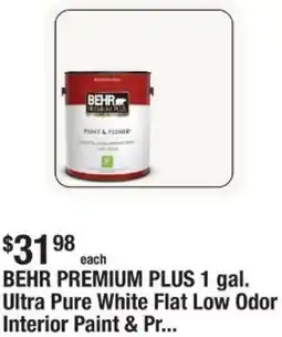 The Home Depot BEHR PREMIUM PLUS 1 gal. Ultra Pure White Flat Low Odor Interior Paint & Pr... offer