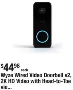 The Home Depot Wyze Wired Video Doorbell v2, 2K HD Video with Head-to-Toe offer