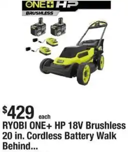 The Home Depot RYOBI ONE+ HP 18V Brushless 20 in. Cordless Battery Walk Behind offer