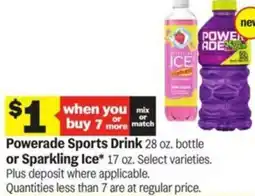 Meijer Powerade Sports Drink 28 oz. bottle or Sparkling Ice offer