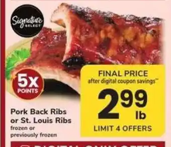 Safeway Pork Back Ribs or St Louis Ribs offer
