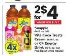 Safeway Snapple, Vita Coco Treats Cream, or C4 Energy Drink offer