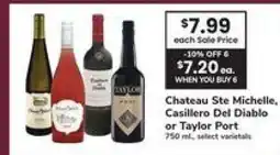 Safeway Chateau Ste Michelle, Casillero Del Diablo or Taylor Port offer