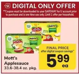 Safeway Mott's Applesauce offer
