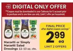 Safeway Marzetti or Simply Marzetti Salad Dressings offer