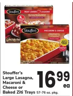 Safeway Stouffer’s Large Lasagna, Macaroni & Cheese or Baked Ziti Trays offer
