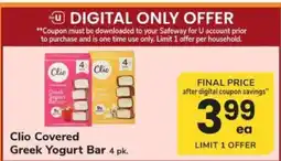 Safeway Clio Covered Greek Yogurt Bar offer