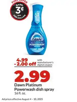 Hy-Vee Dawn Platinum Powerwash dish spray offer