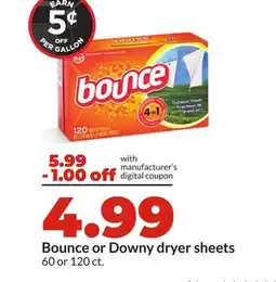 Hy-Vee Bounce or Downy dryer sheets offer