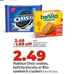 Hy-Vee Nabisco Oreo cookies, belVita biscuits or Ritz sandwich crackers offer