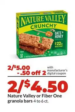 Hy-Vee Nature Valley or Fiber One granola bars offer