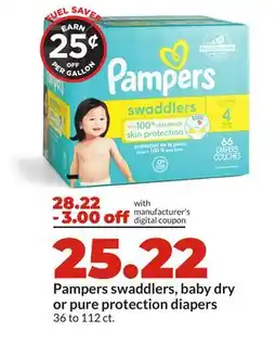 Hy-Vee Pampers swaddlers, baby dry or pure protection diapers offer