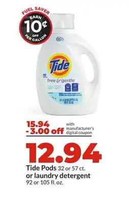 Hy-Vee Tide Pods 32 or 57 ct. or laundry detergent 92 or 105 fl. oz offer
