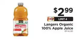 ShopRite Langers Organic 100% Apple Juice offer