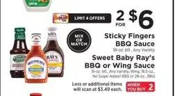 ShopRite Sticky Fingers BBQ Sauce or Sweet Baby Ray's BBQ or Wing Sauce offer