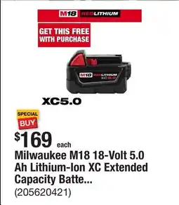 The Home Depot Milwaukee M18 18-Volt 5.0 Ah Lithium-Ion XC Extended Capacity Battery Pack offer