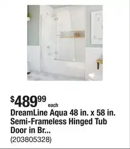 The Home Depot DreamLine Aqua 48 in. x 58 in. Semi-Frameless Hinged Tub Door in Brushed Nickel offer